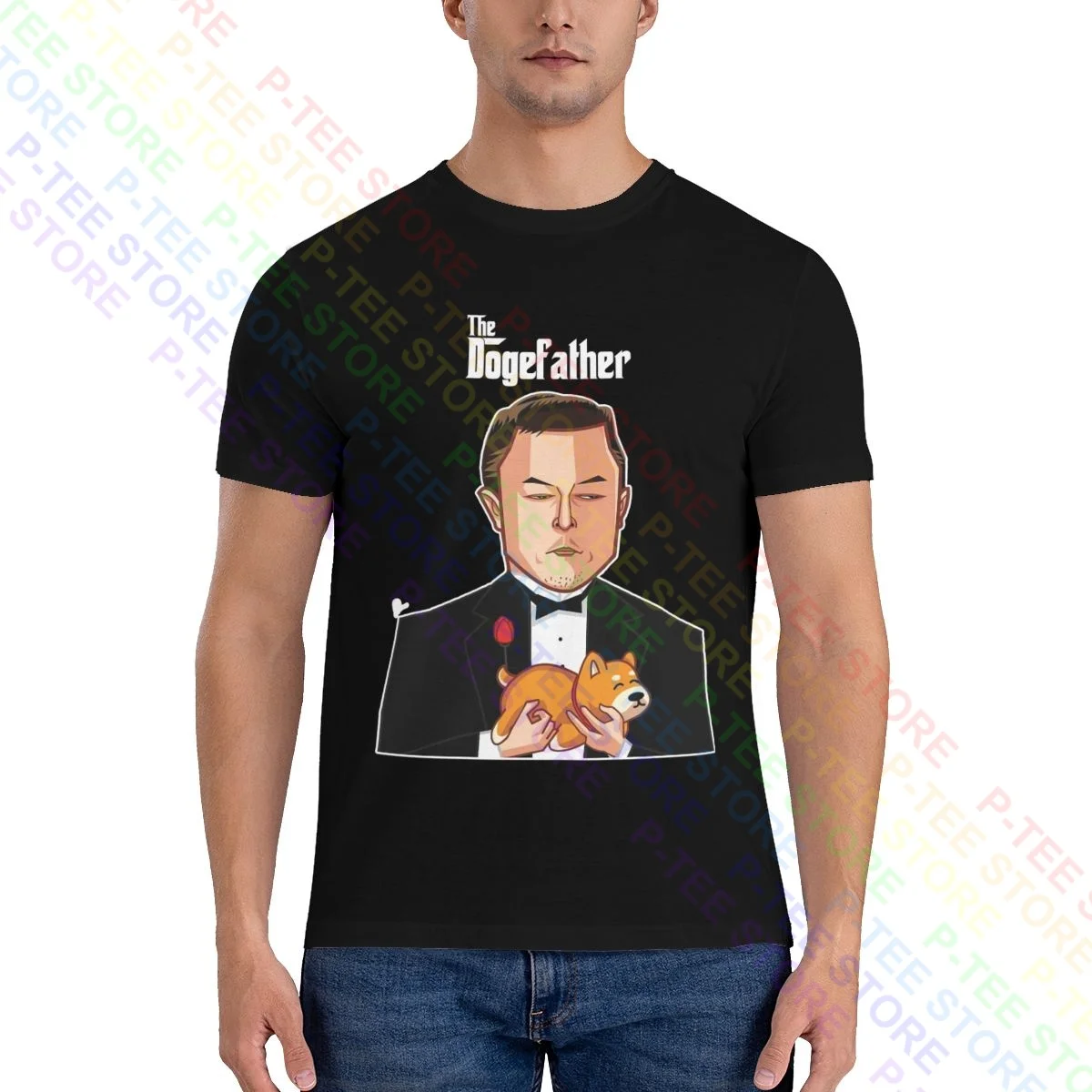 Фото Футболка Dogefather Dogecoin Doge Hodl On The Moon криптомем, уникальная Универсальная футболка №1
