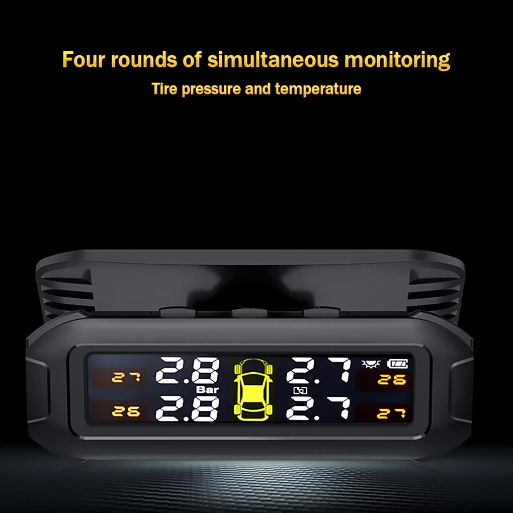 

Universal TPMS Wireless Tire Pressure Monitoring System Solar Power Clock LCD Display 4 External Sensor Tire Pressure Sensors