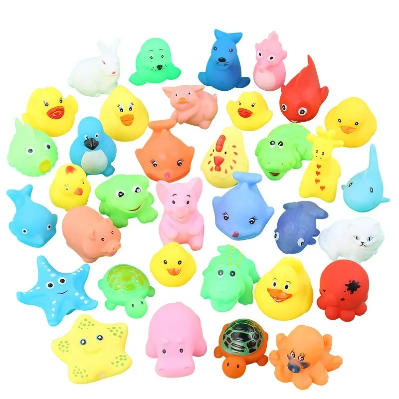 

Bath Toys Animals Swimming Water Toys Mini Colorful Soft Floating Rubber Duck Squeeze Sound Funny Gift For Baby Kids