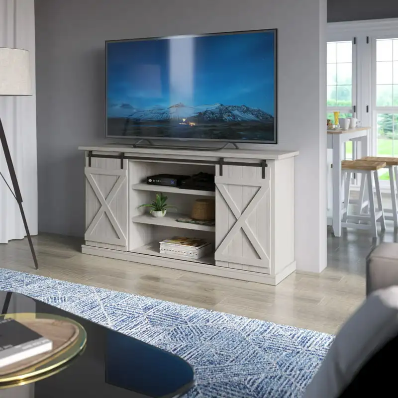 

Home Farmhouse Stand with Sliding Barn Doors for TVs to 70