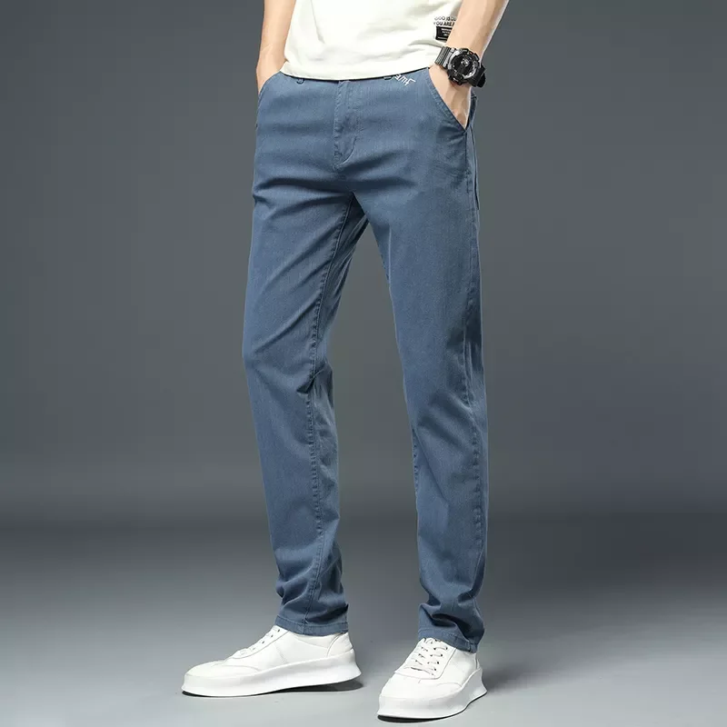 

2022 Autumn New Classic Style Men's Stretch Slim Casual Pants Letter Embroidery Fashion Trousers Male Black Lake Blue Light Gray