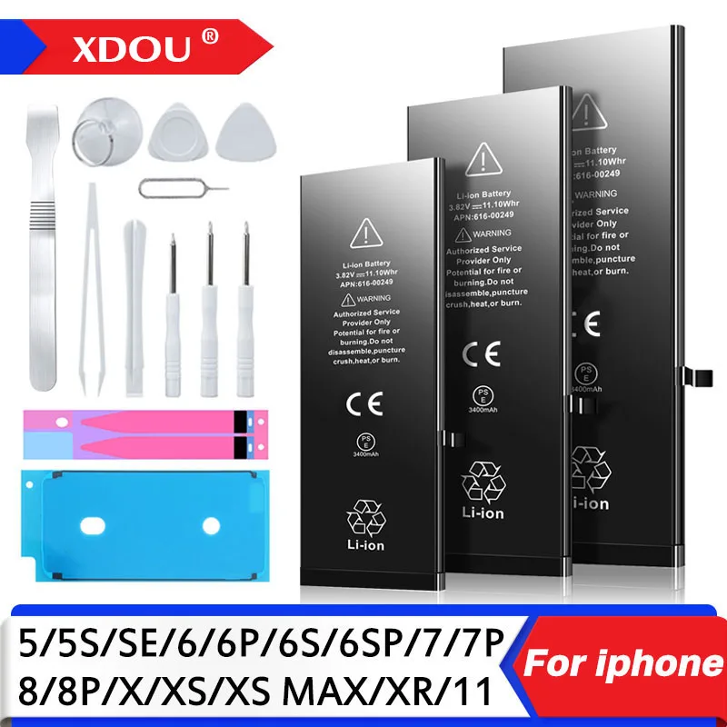 

2023 Zero-cycle High-quality Battery For iPhone 5 6 6S 5S SE 7 8 Plus X Xs Max 11 Pro Mobile Phone With Free Tools Sticker