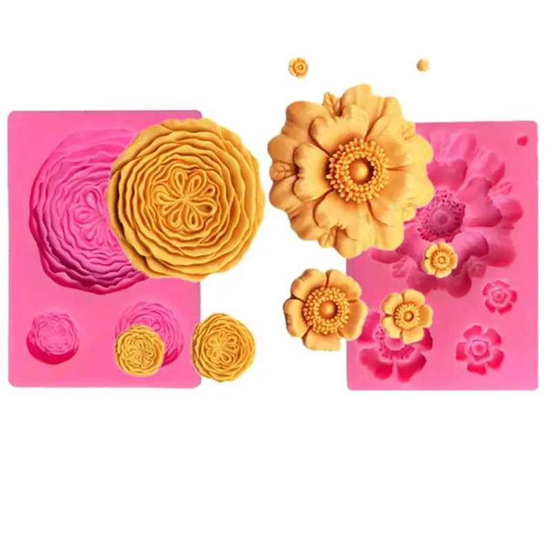 Flower Shape Set Silicone Mold Cutters 3D Plastic Biscuit Mold Cookie DIY Fondant Cake Mould Kitchen Baking Pastry Bakeware Mold