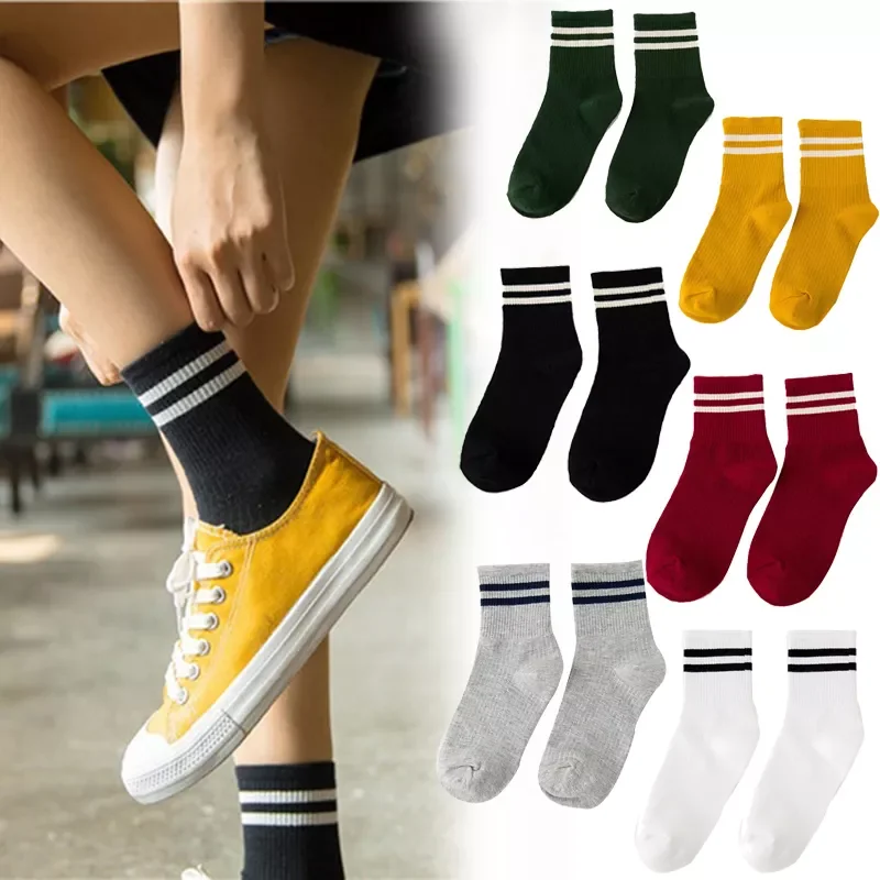 

Пара модных женских спортивных повседневных носков в полоску по щиколотку, чулочно-носочные изделия, мягкие короткие носки, уличный стиль