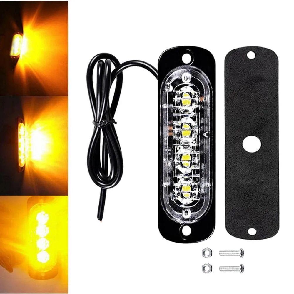 Car 4 LED Fog Light 12-24V 12W Urgent Warning Lamp Amber Yellow Emergency Light LED Head Light Bar for Truck Van Off-Road