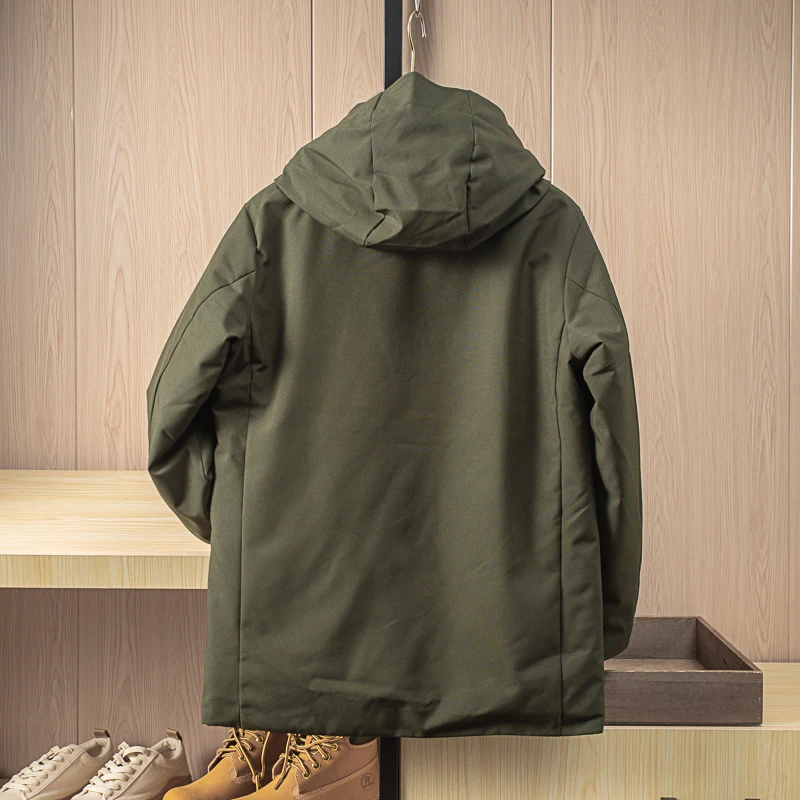 Man Duck Down Overcoat & Jacket Puffy Warm Thick Padded Parkas with a Hood Male Winter Cloth Daily Outerwear Army Green Khaki