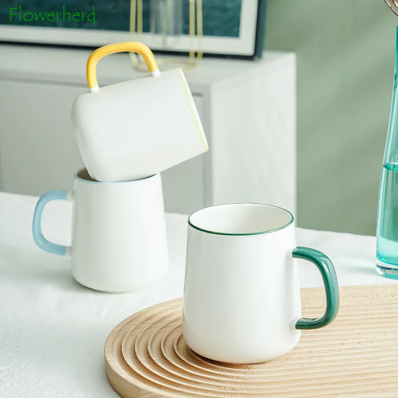 

Nordic Ceramic Coffee Cup 400ml Hand-painted Mug Brief Tea Cup with Handle Artistic Household Creative Water Mugs Coffee Cups