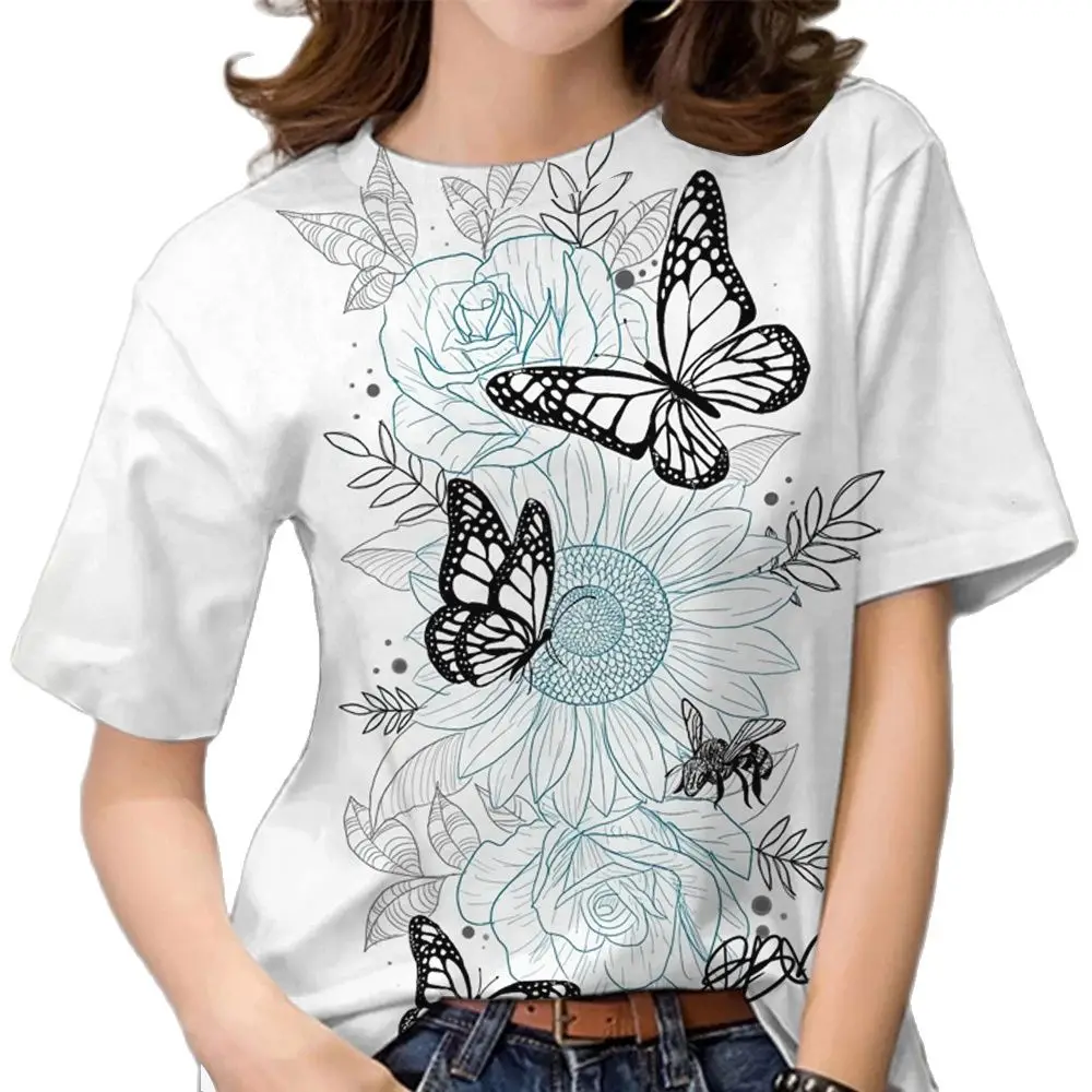 3D Printed Women's T-shirt Beautiful Butterfly Short Sleeve Female Clothes Fashion Casual T Shirt For Women Streetwear Tee Shirt