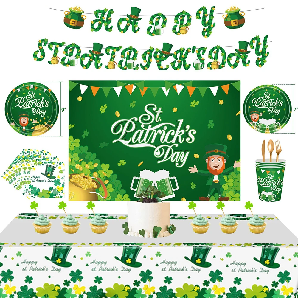 

St. Patrick's Day Decor Tablecloth Clover Green Dwarf Decor Tablecloth Disposable Articles For Holiday Parties Family Gatherings