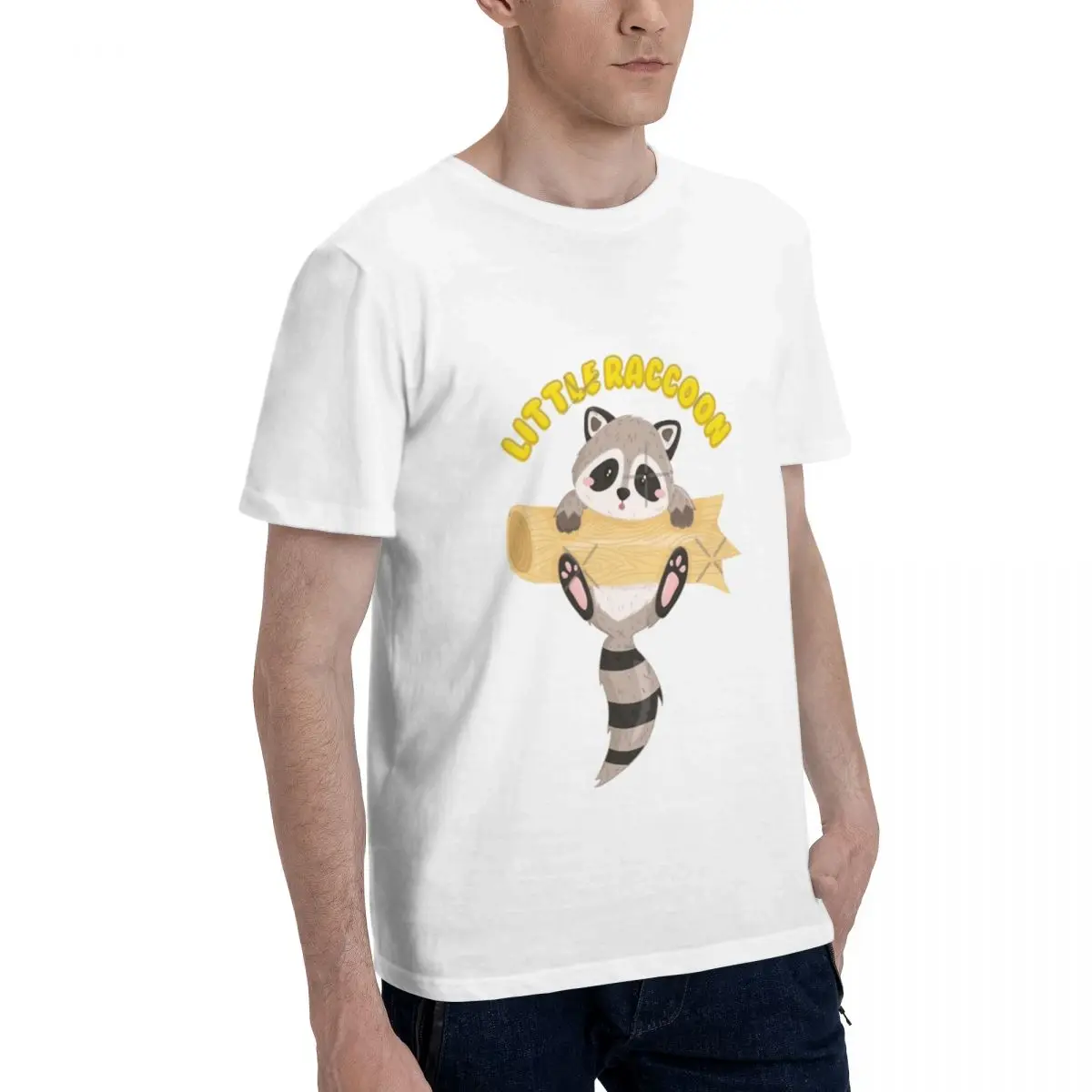 

Little Raccoon Buddy Graphic 2 Funny Geek Men's Basic Short Sleeve T-Shirt Classic leisure Tops Tees