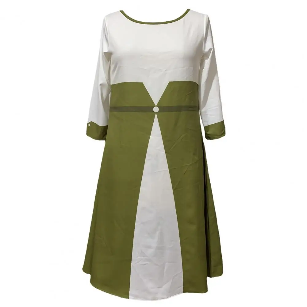 

Chic Women Dress Dot Print High Waist Dress Commute Soft Women Dress