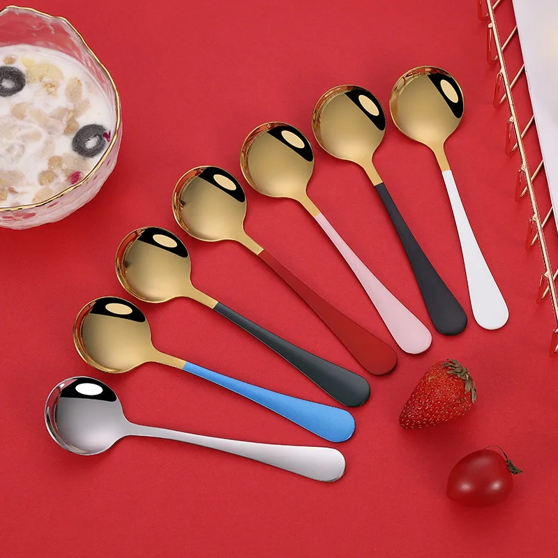 

Stainless Steel Coffee Spoons Round Head Home Tea Ice Cream Dessert Spoon Mixing Spoon Dinner Tableware Kitchen Accessories
