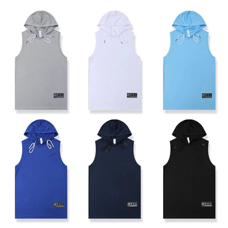 Мужской однотонный жилет с капюшоном без рукавов