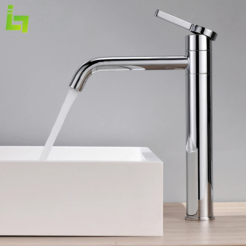 

Chrome Basin Faucet Short and Tall Long Spout Cold and Hot Tap 360° Rotation All Brass Deck Mounted Sink