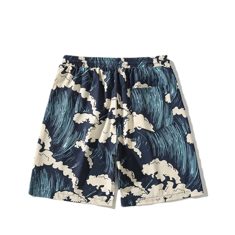 Men Hawaiian Shirt 2-piece HarajukuUkiyo-e The Great Wave Print Short Sleeve Beach Shirts Suit Summer Fashion Button Up Shirts