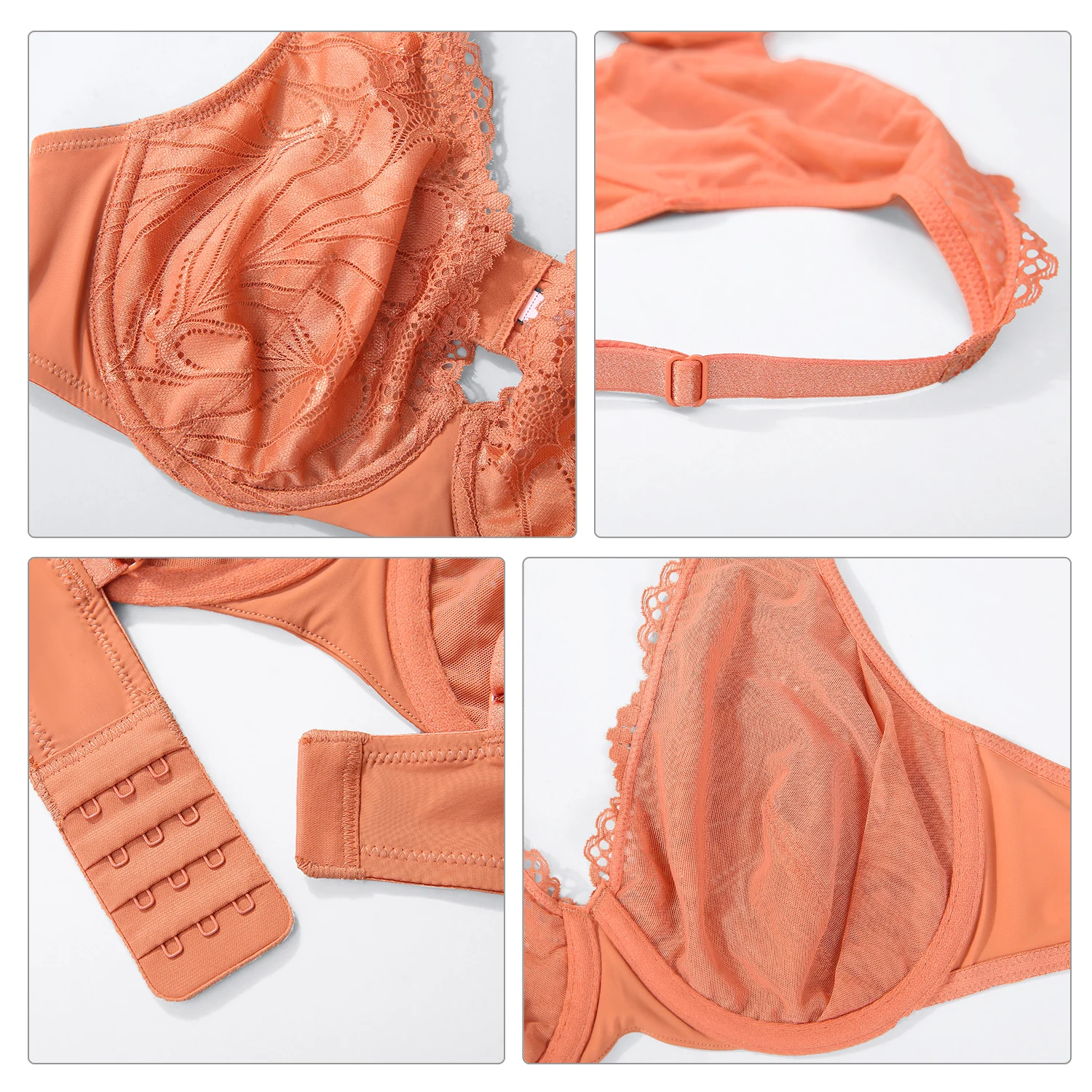 DOBREVA Women's V-neck Unlined Lace Bra Plus Size Underwire Bralette Sexy See Through Minimizer