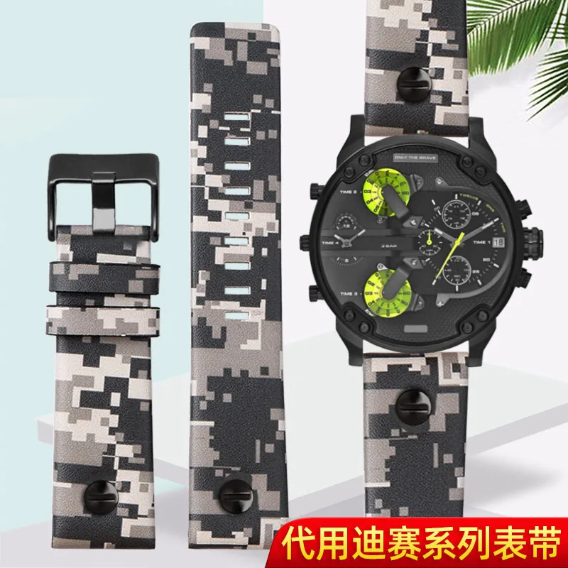 

For diesel DZ7311 4318 7395 Series Soft Genuine leather Strap Camouflage gray white cowhide Watchband 24/26/28mm Men's Bracelet