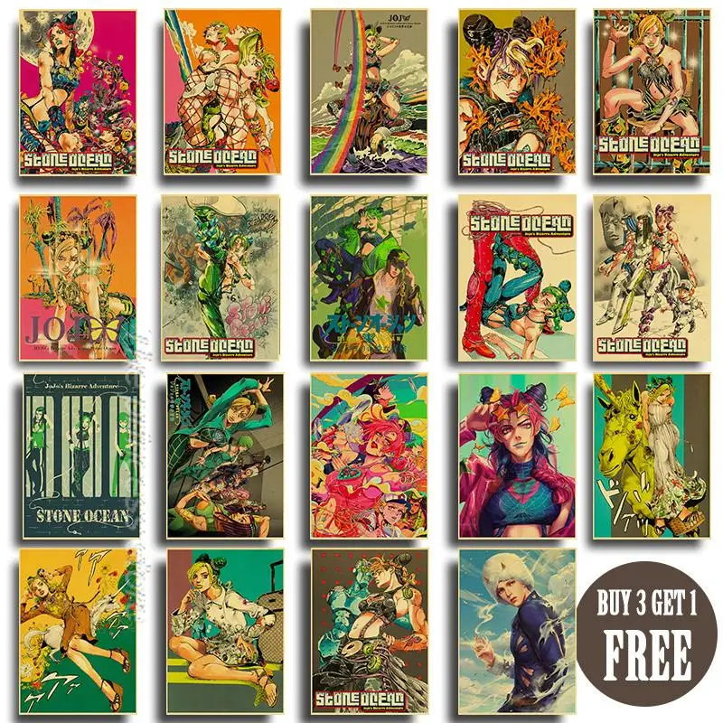 

Anime JoJo’s Bizarre Adventure Stone Ocean Posters Kraft Paper Vintage Poster Wall Art Painting Study Home Living Room Dec