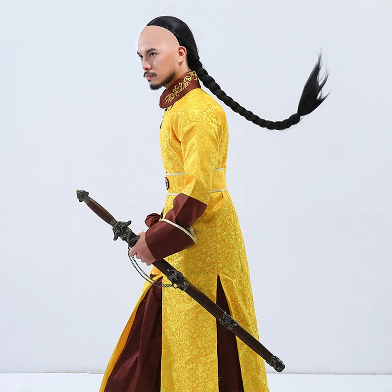 

Yellow Qing Dynasty Emperor Costume For Men Prince Cosplay Chinese Ancient History Of Cothes Long Robe Long Sleeve