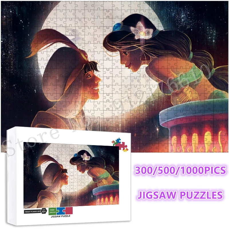 

300/500/1000 Pieces Disney Princess Puzzles Aladdin Magic Lamp Jigsaw Puzzle Diy Decompressed Game Educational Toys Home Decor