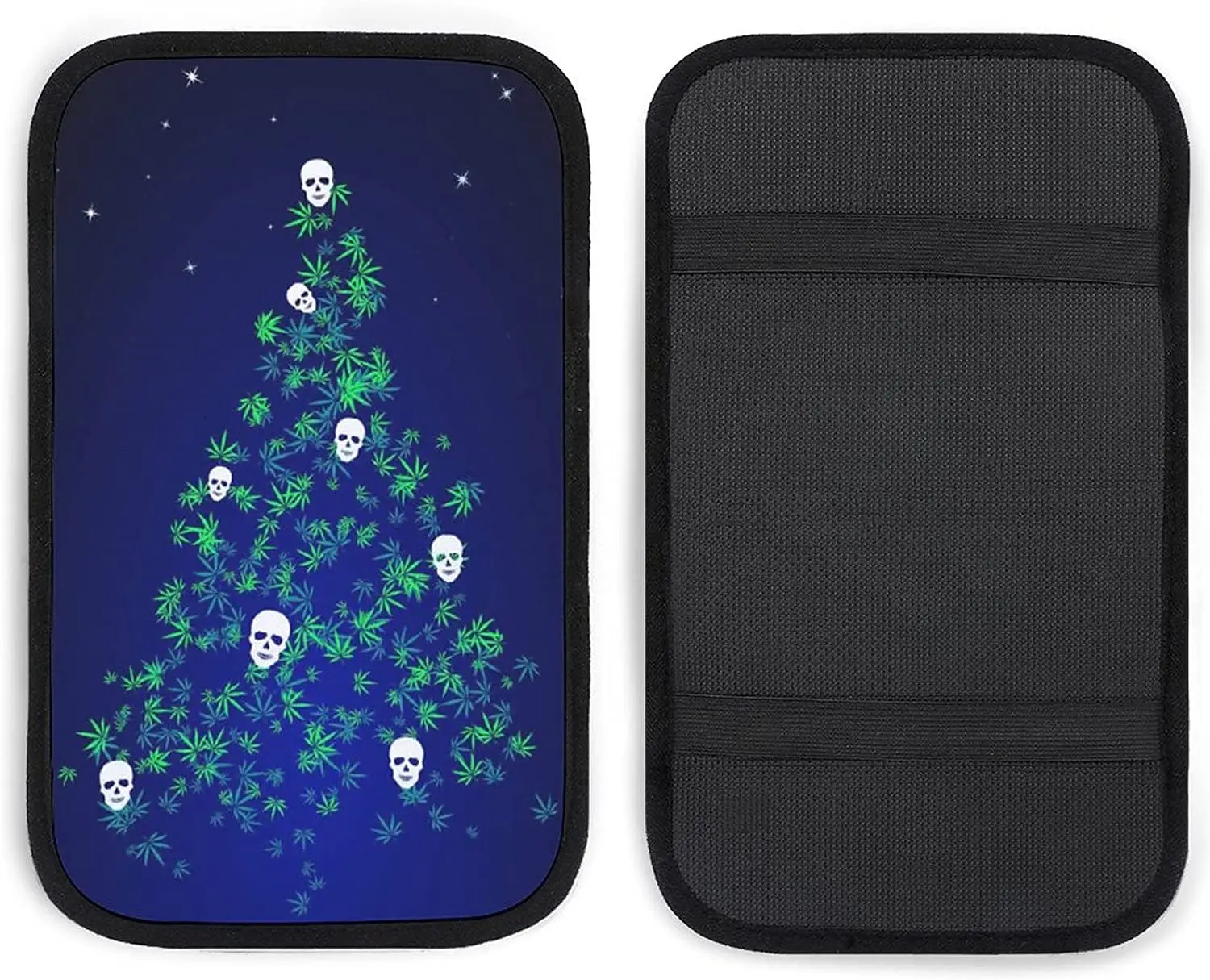 

Sedoied Christmas Tree with Marijuana Leaves Human Skulls Car Center Console Handrail Box Pad Console Cushion Pads Interior Deco