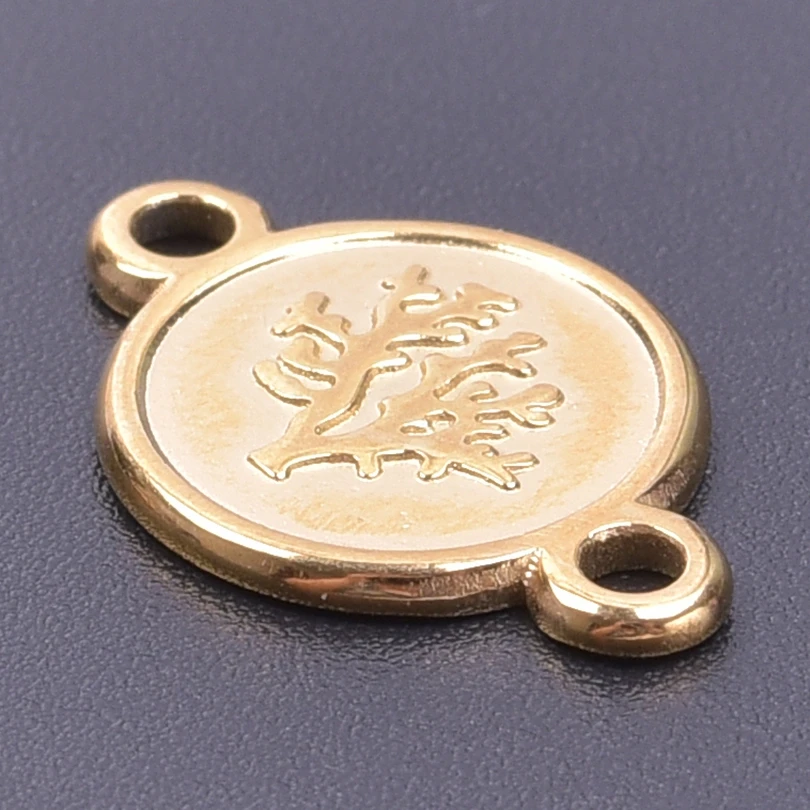 3pcs/Lot Stainless Steel Charms For Earrings Making Supplies Metal Jewelry Tree Shape Round Pendant Necklace Jewelry Accessories