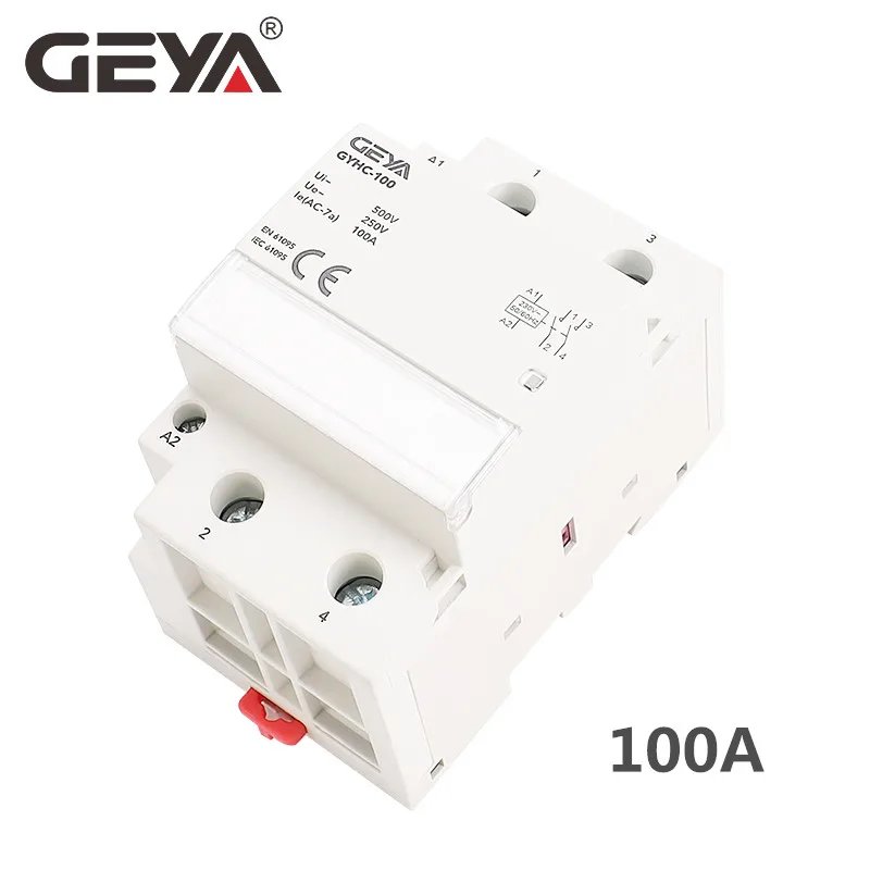 GEYA GYHC 2Phase 100A AC Contactor 220V 230V Din Rail Household Modular Contactor Switch Controller Smart Home Hotel Use