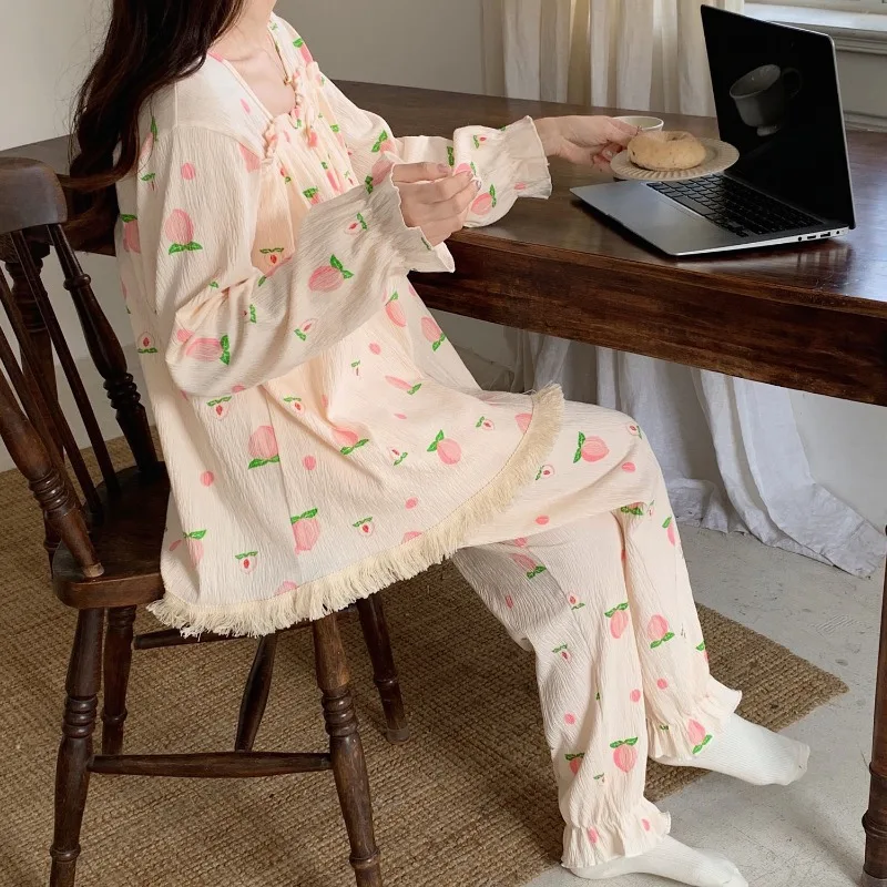 Пижамные комплекты для женщин с нагрудными подушечками длинным рукавом милые