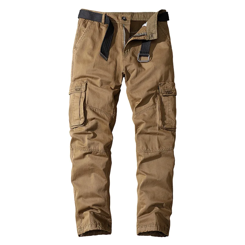 

Брюки-карго мужские хлопковые, повседневные уличные штаны в стиле милитари, брюки-карго со множеством карманов, однотонные штаны средней длины без пояса