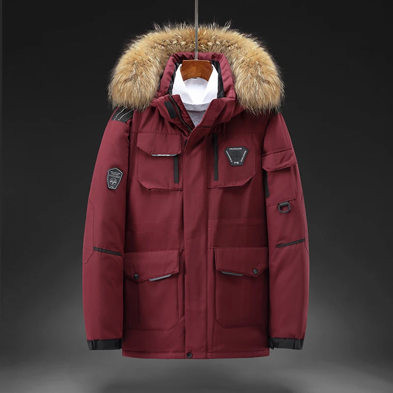Winter New Men Solid Color Parkas White Duck Down Men's Stand Collar Warm Thick Jacket Male Detachable Hat Casual Parka Coat