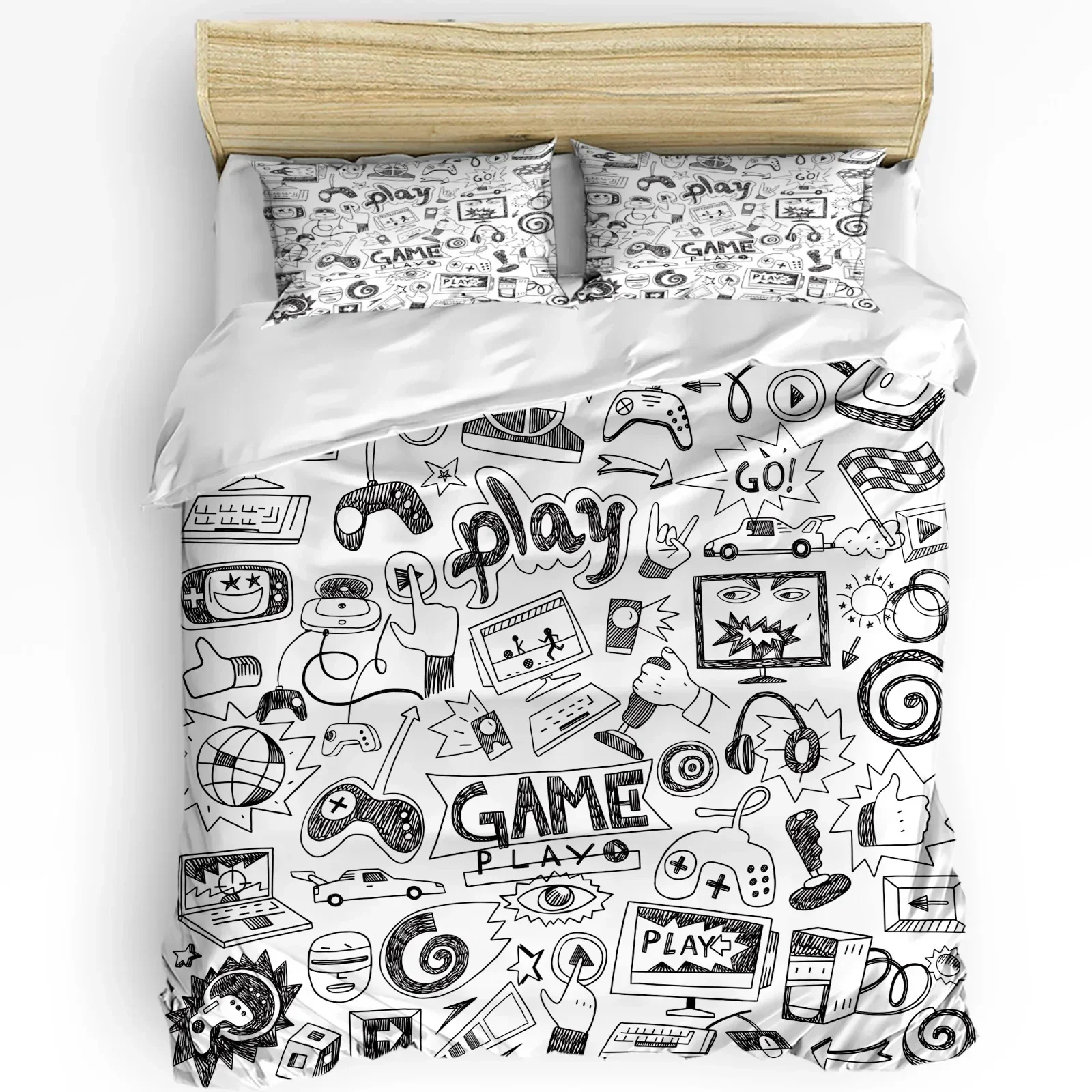 3 шт. Комплект постельного белья в клетку с подушкой