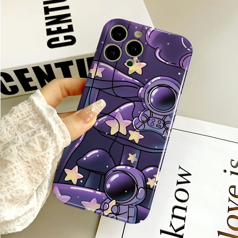 Phone Case For iPhone 14 13 12 11 Pro Mini XS X Max XR SE 8 7 6 Plus Full Printed Hard Film Case Q Version Of The Cute Astronaut