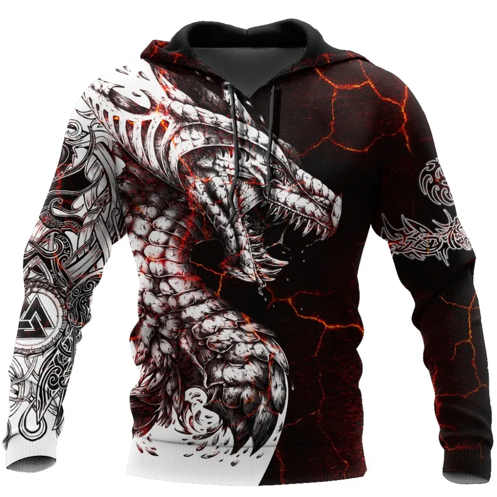 2023black and white tattoo dragon 3D printing men's hoodie sweatshirt unisex streetwear zipper pullover casual jacket sportswear