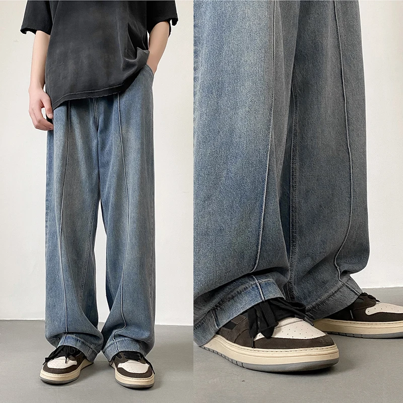 

New Autumn New Streetwear Baggy Jean Trousers Men Korean Fashion Loose Straight Wide Leg Denim Pants Male Brand Clothing Z223