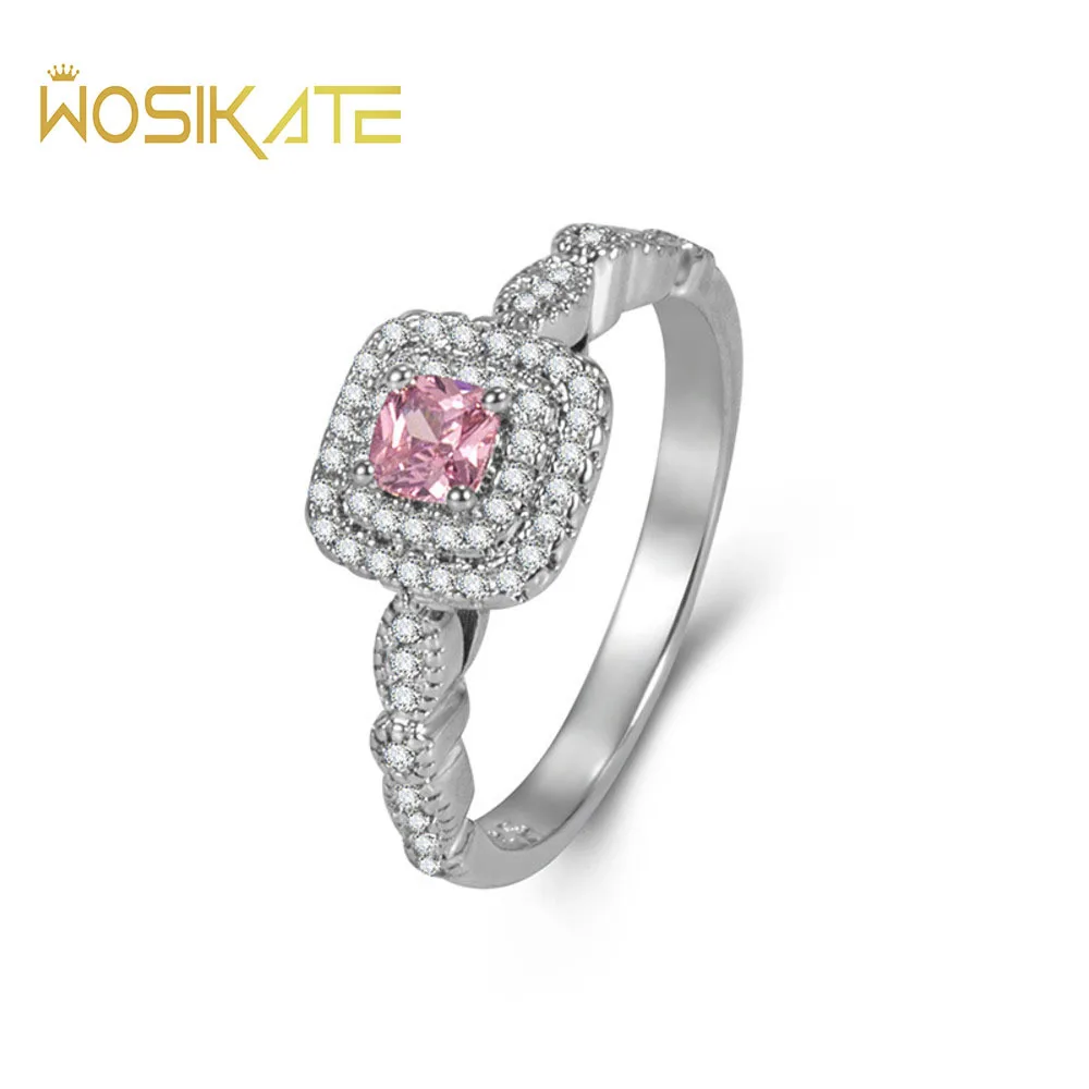 

Женское Обручальное кольцо с квадратным розовым цирконием, из серебра 925 пробы
