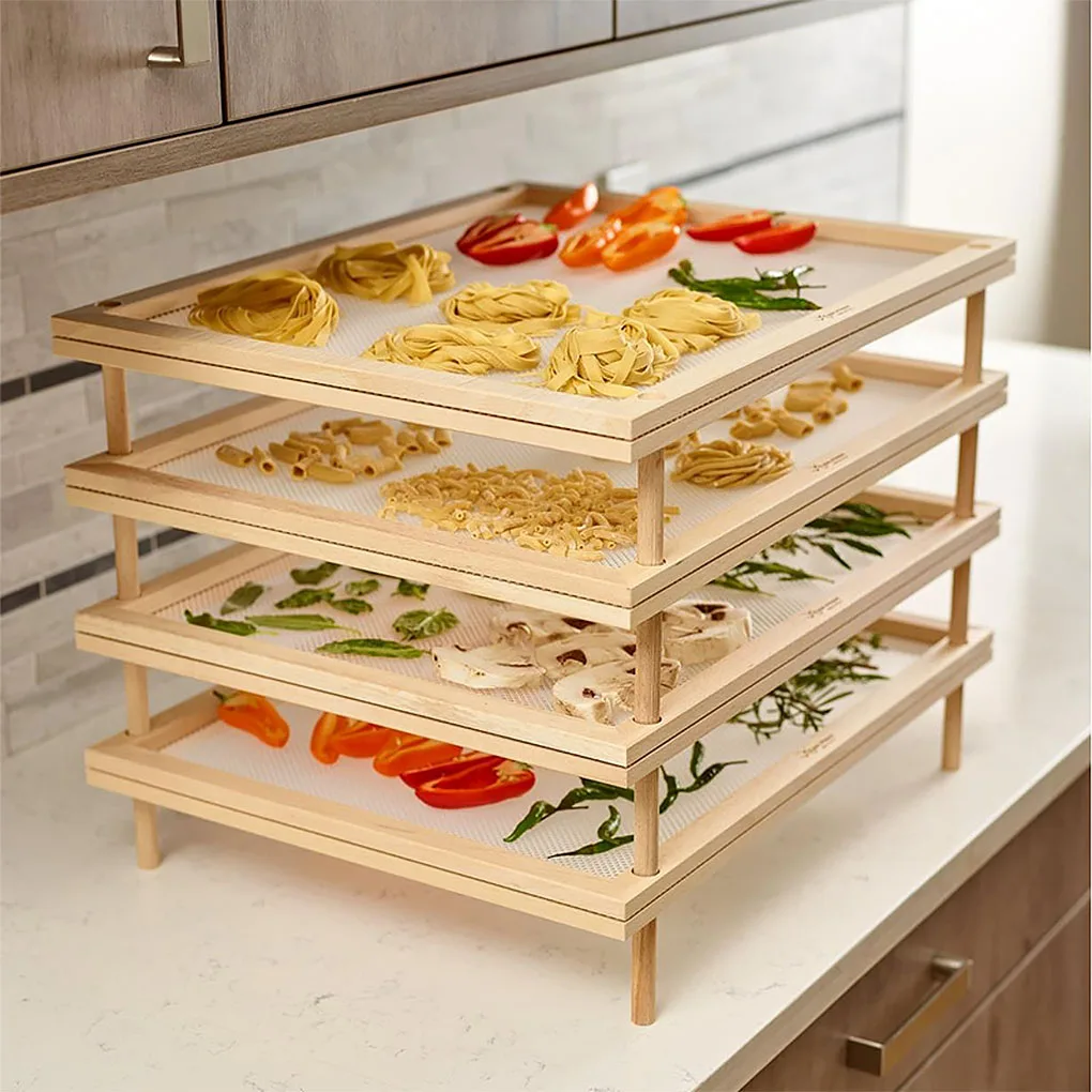 

Pasta Drying Rack Stackable Homemade Fresh Food Dryer with Net Countertop Shelf Noodle Making Tray Kitchen Cookware