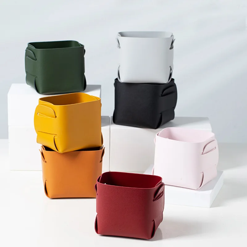 

Desk Pencil Holder, Leather Pen Desk Organizers, Desktop Storage Stationery Supplies, Writing Brush Cup for Office Cute