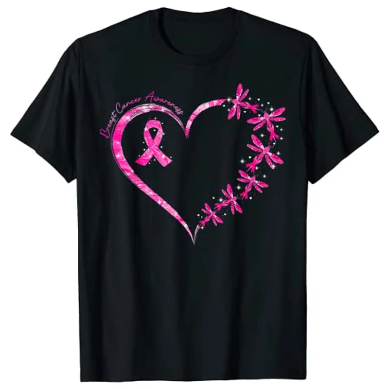 

Women T-shirts In October We Wear Pink Breast Cancer Awareness Dragonfly T-Shirt Fashion Woman Blouses 2022 Y2k Clothes Tops