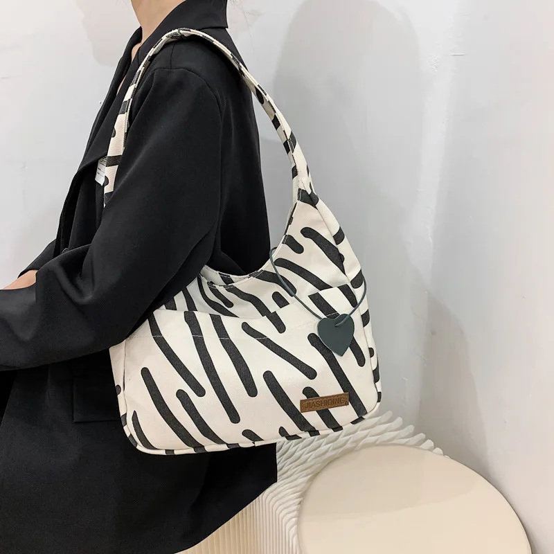 

Женская Холщовая Сумка с принтом зебры, повседневная вместительная сумка через плечо для студентов