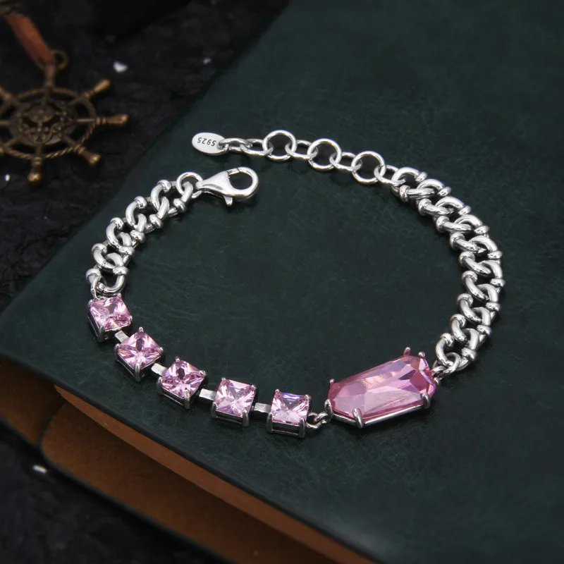 

S925 Sterling Silver Charm Bracelets 2022 New Fashion Flat-chain Irregular Zircon Hand String Argentum Jewelry for Women Lover