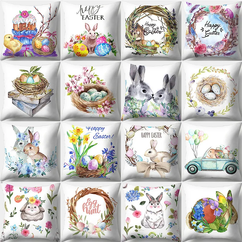

New Easter Bunny Watercolor Wreath Peach Skin Home Decor Floor Mat Cushion Pillowcase