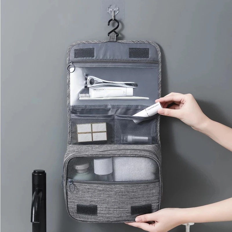 Waterproof Foldable Cosmetic Bag Women Travel Makeup Bag Toiletries Wash Organizer Hanging Dry Wet Separation Storage Bag