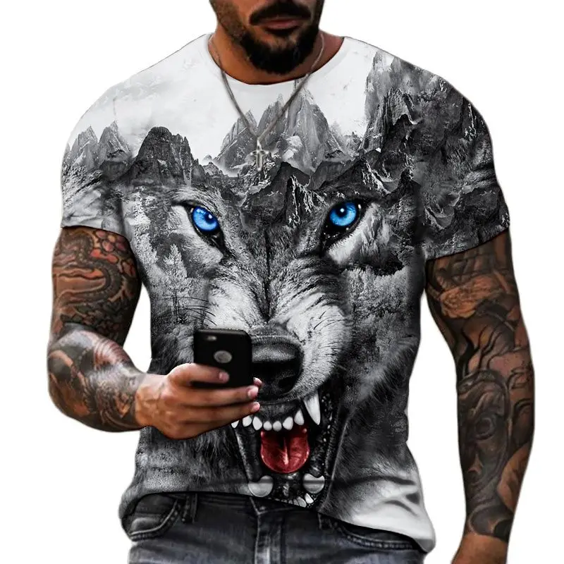 

Fashion O-Neck Designed T-shirt Wolf Mosaic Totem 3D Printing Men's T-shirt Street Trend Retro Casual Short Sleeve Oversized Top