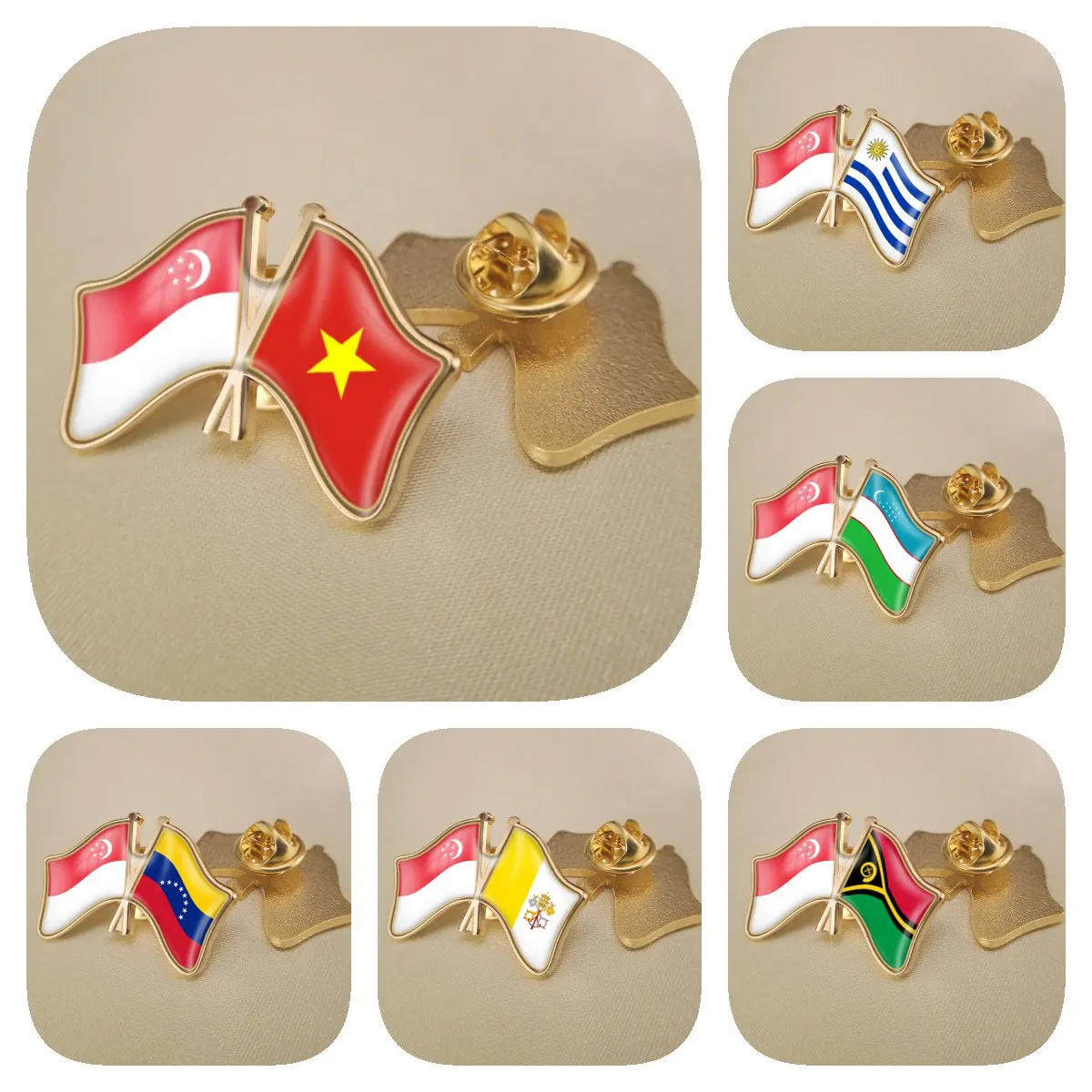 Сингапур и Уругвай Узбекистан Вануату, Ватикан, штат Венесуэла, Вьетнам, значки на лацкан двойного креста