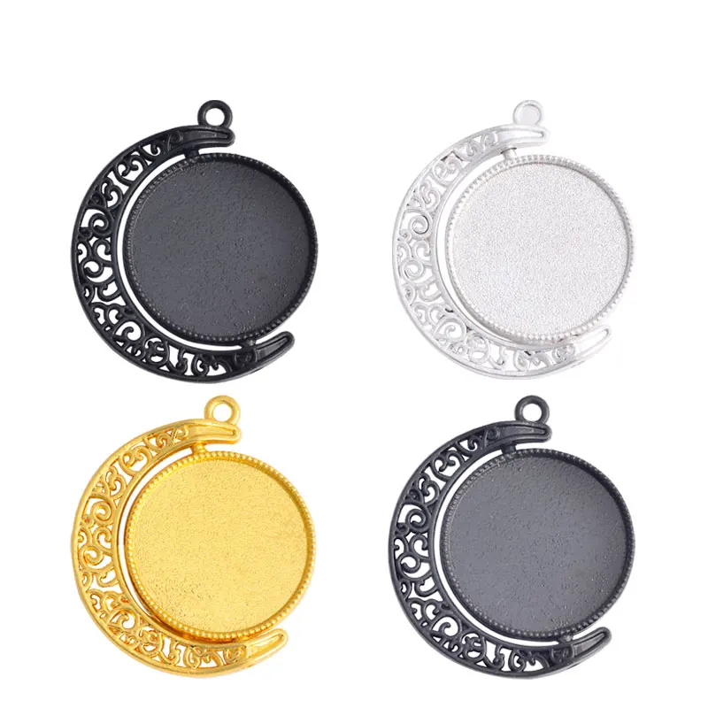 

5pcs/lot 18/20/25mm Double-sided Cabochon Pendant Trays Time Gem Moon Hollow 360-degree Rotating DIY Jewelry Making Findings