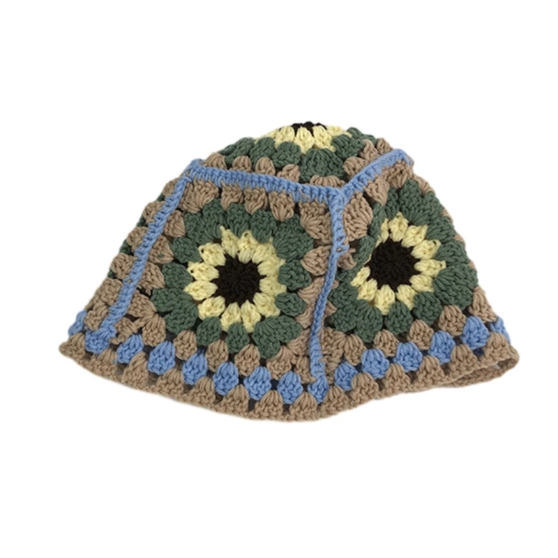 

Модная вязаная крючком шляпа-ведро с цветком для женщин, летняя и весенняя солнцезащитная рыбацкая шляпа
