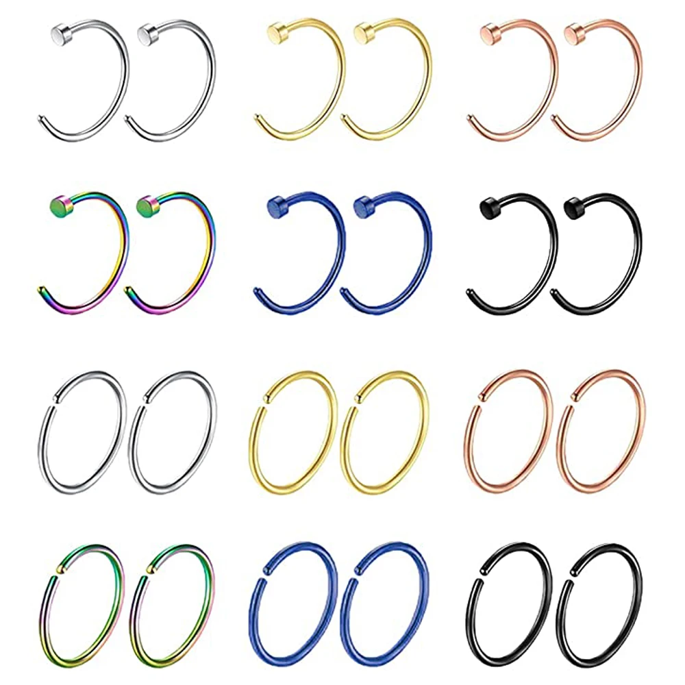 

Кольцо из нержавеющей стали 316L для носа, ювелирное украшение для пирсинга козелка, 6-8-10 мм, 24 шт., 20G