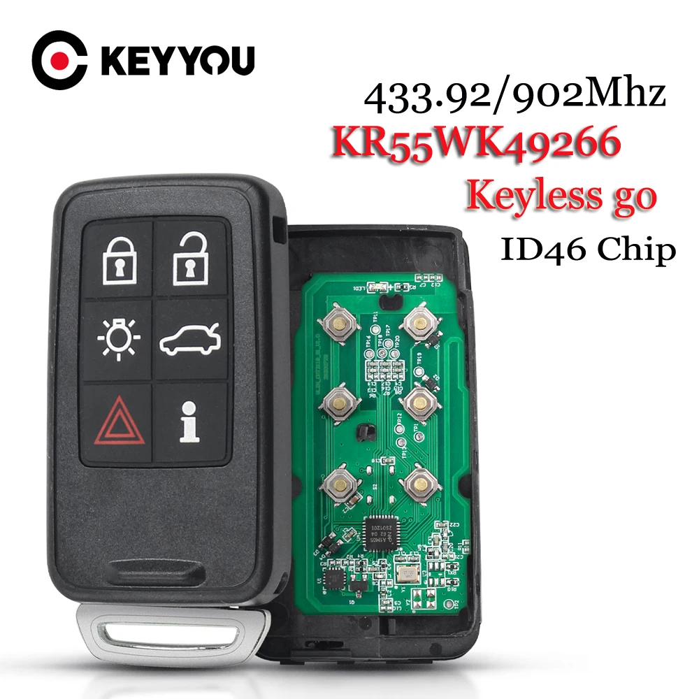 KEYYOU For VOLVO 6 Button KR55WK49266 902MHz Remote Car Key For VOLVO S60 S80 V40 V60 V70 XC60 XC70 2007-2016 Auto Keyless Smart