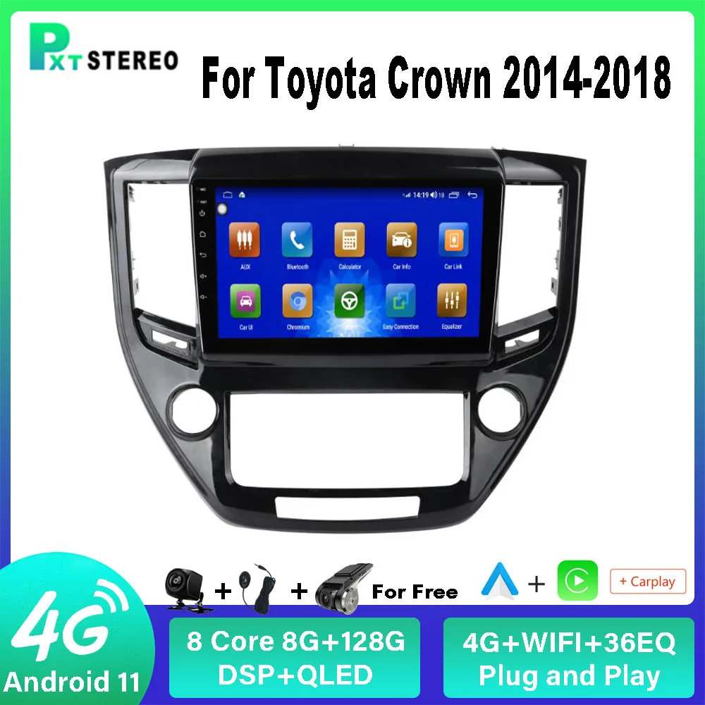 

Автомобильный мультимедийный проигрыватель Pston, мультимедийный плеер на Android с сенсорным экраном для Toyota Crown 2014-2018 Carplay Auto 8G + 128G 4G WIFI DSP Head
