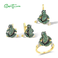 santuzza pure 925 sterling silver jewelry set for women green spinel white cz earrings ring pendant set frog animal fine jewelry